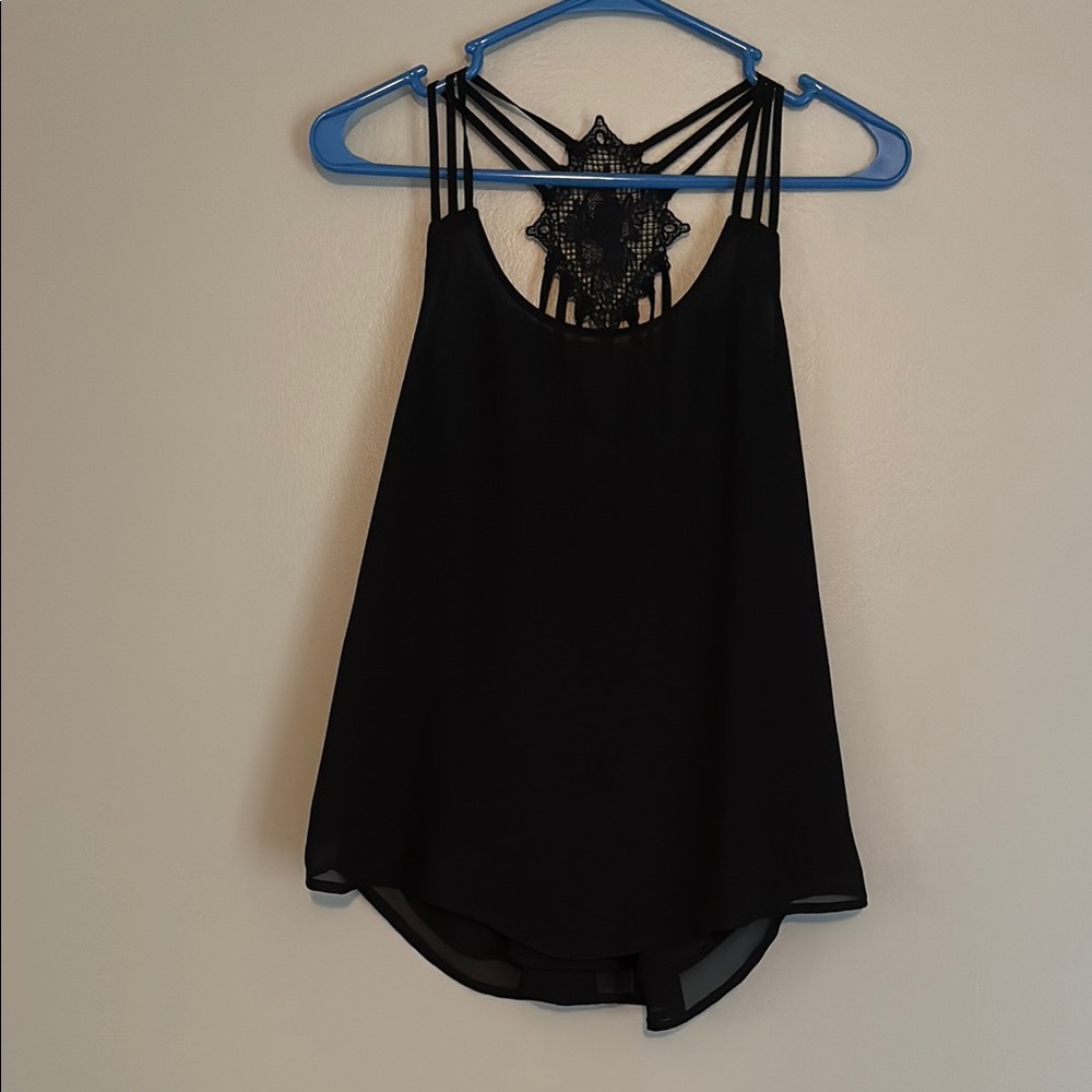 E&M Elegant Black Lace Back Women's Tank Top